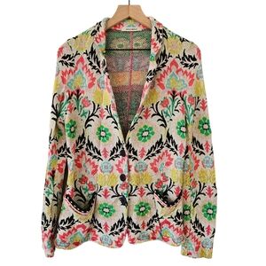 Aldomartins Multicolor Floral Intarsia Knit Cardigan Sweater